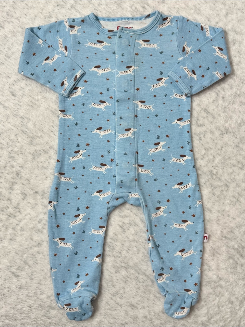 Magnetic Me Blue Spotted Dog Puppy Footie Sleeper 3-6M Baby Cotton Neutral